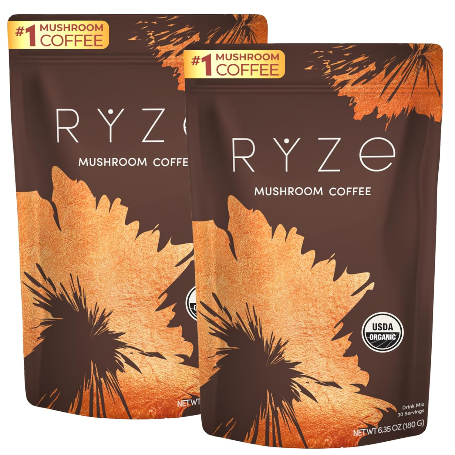 RYZE Mushroom Coffee – Pack of 2 | Organic Mushroom Coffee Blend with Adaptogens for Focus, Energy & Immunity