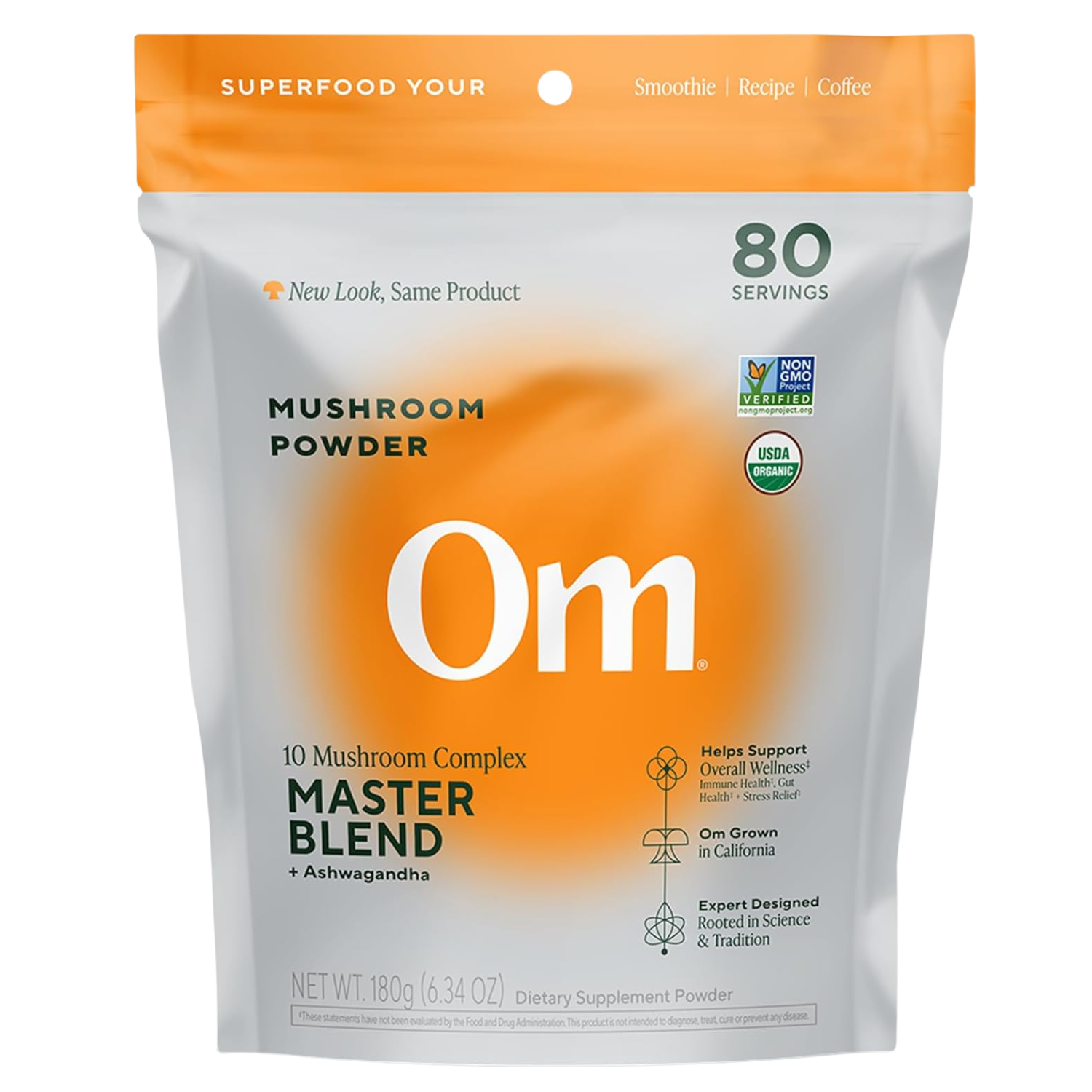 OM Mushroom Master Blend Mushroom Powder + Ashwagandha 80 Servings (Pack of 1)