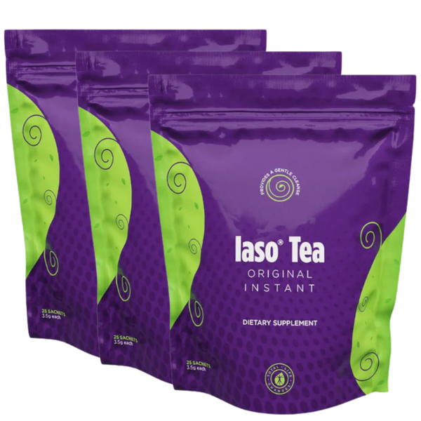 IASO Instant Detox Tea Triple Pack Gentle Cleanse Bloating Relief & Digestive Support 25 Sachets Each (Pack of 3)